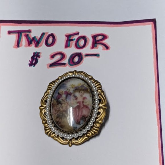 Vintage Look French Can Can Dancer Cameo Brooch - Picture 2 of 5